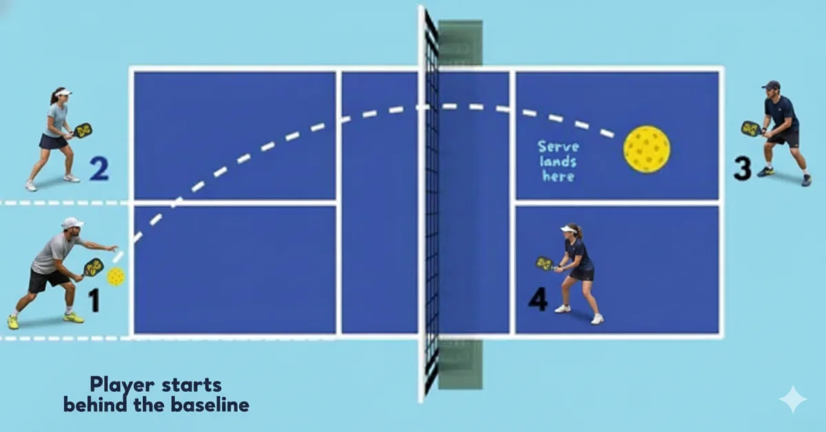 Diagram showing the diagonal serving paths from both the right (even) and left (odd) service courts in pickleball.