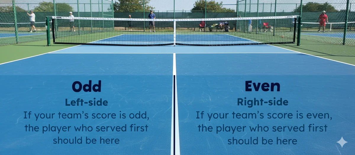 A diagram showing the correct starting positions for four players in a pickleball doubles match.